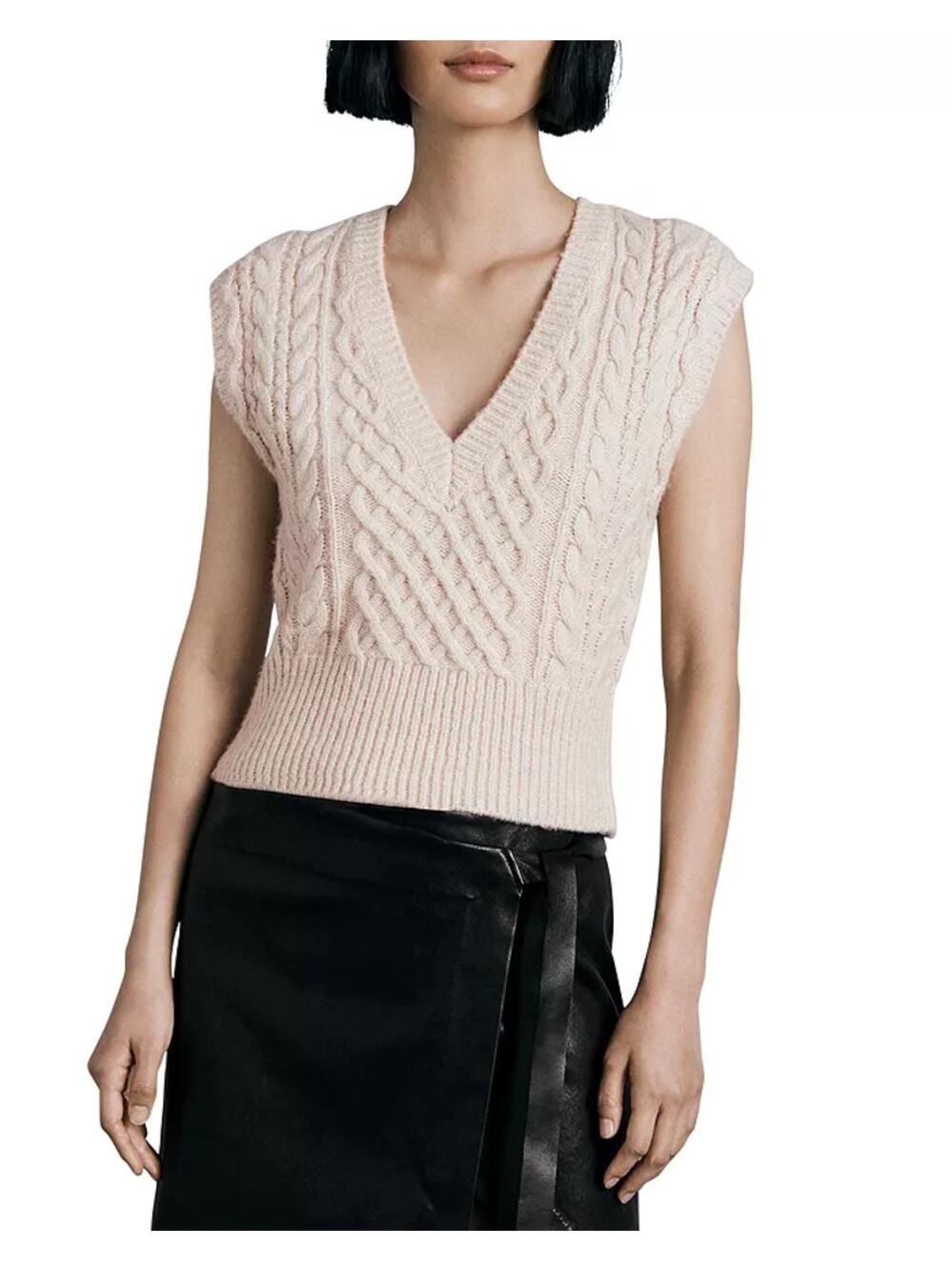 RAG & BONE Alpaca Wool Blend Cream Crop Cableknit Sweater Vest SMALL NWOT